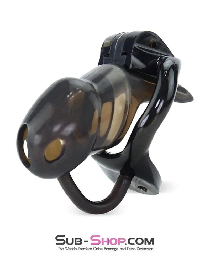 1348AR      Short Black Cock Blocker Silicone Locking Male Chastity with Ball Divider