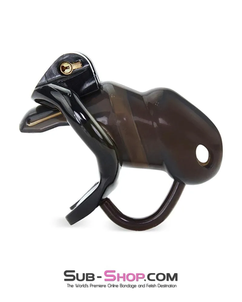 1348AR      Short Black Cock Blocker Silicone Locking Male Chastity with Ball Divider