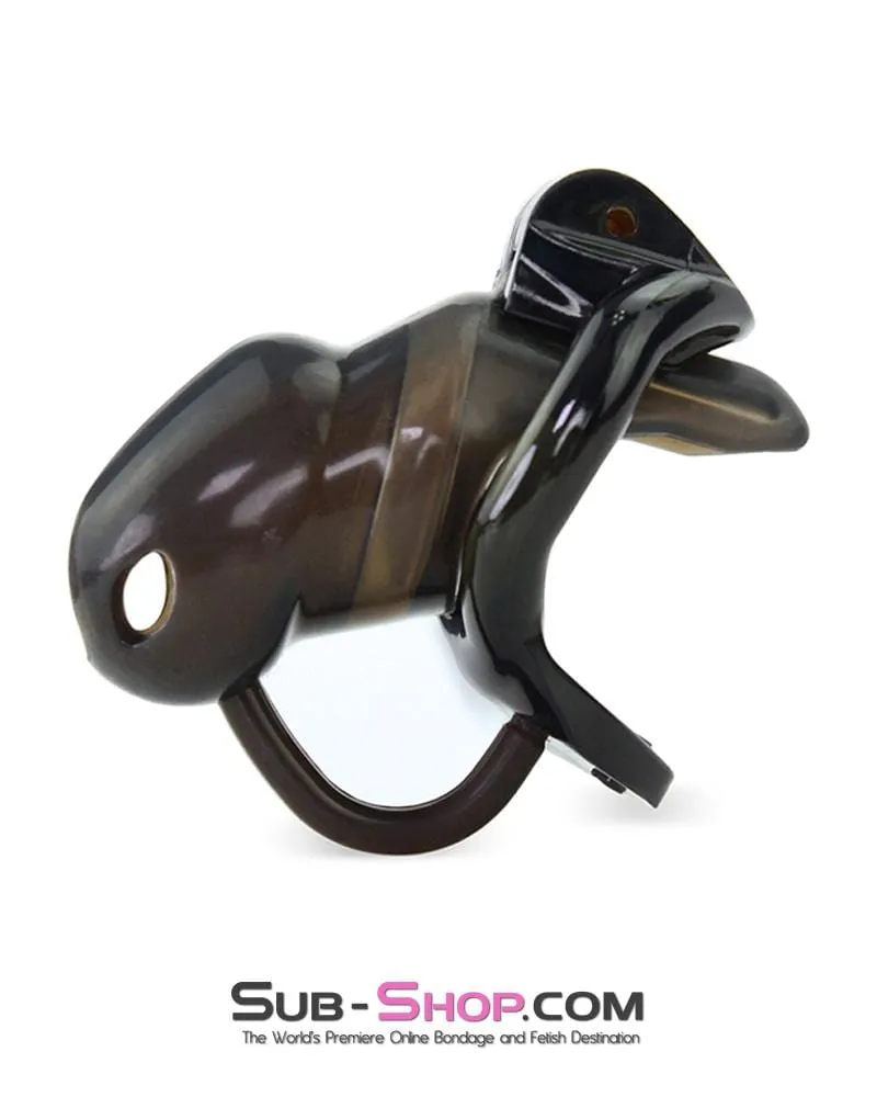 1348AR      Short Black Cock Blocker Silicone Locking Male Chastity with Ball Divider