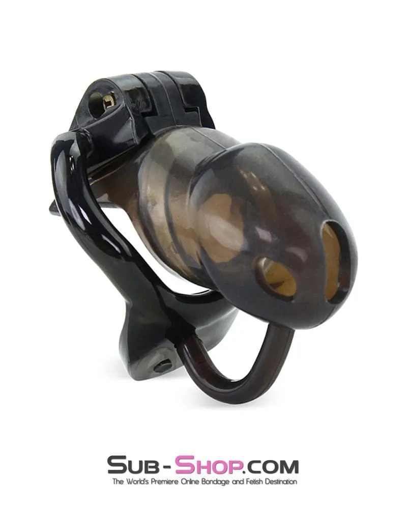 1348AR      Short Black Cock Blocker Silicone Locking Male Chastity with Ball Divider