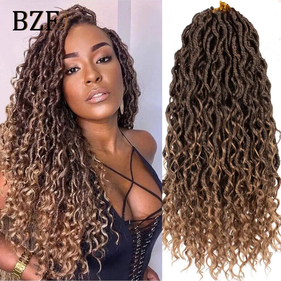 22Inch Goddess Faux Locs Crochet Hair Braids Curly Ends Dreadlocks Hair Synthetic Braiding Hair Extensions Pre Looped For Women