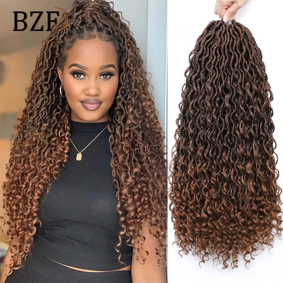 22Inch Goddess Faux Locs Crochet Hair Braids Curly Ends Dreadlocks Hair Synthetic Braiding Hair Extensions Pre Looped For Women