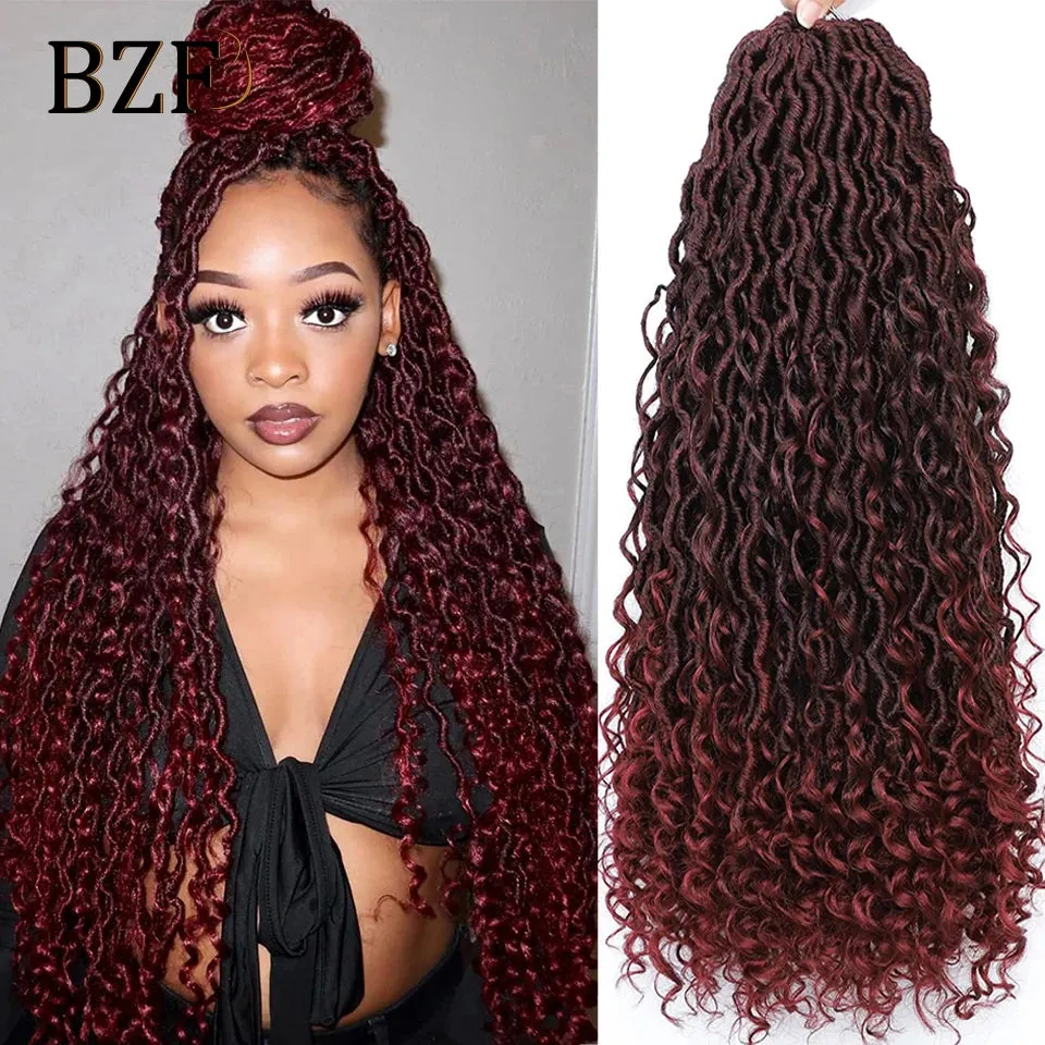 22Inch Goddess Faux Locs Crochet Hair Braids Curly Ends Dreadlocks Hair Synthetic Braiding Hair Extensions Pre Looped For Women