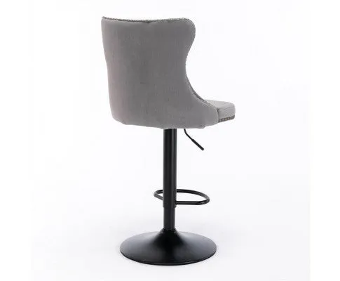 4x Height Adjustable Swivel Bar Stool Velvet Nailhead Barstool with Footrest