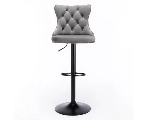 4x Height Adjustable Swivel Bar Stool Velvet Nailhead Barstool with Footrest