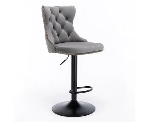 4x Height Adjustable Swivel Bar Stool Velvet Nailhead Barstool with Footrest