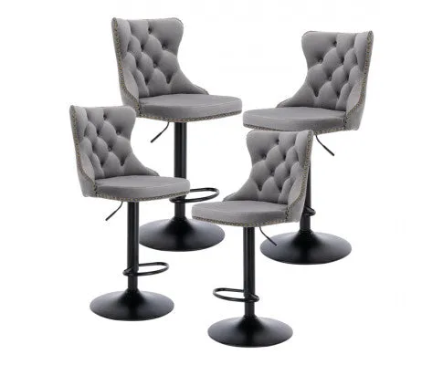 4x Height Adjustable Swivel Bar Stool Velvet Nailhead Barstool with Footrest