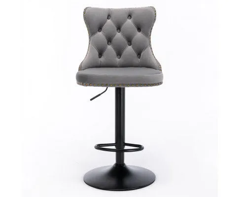 4x Height Adjustable Swivel Bar Stool Velvet Nailhead Barstool with Footrest