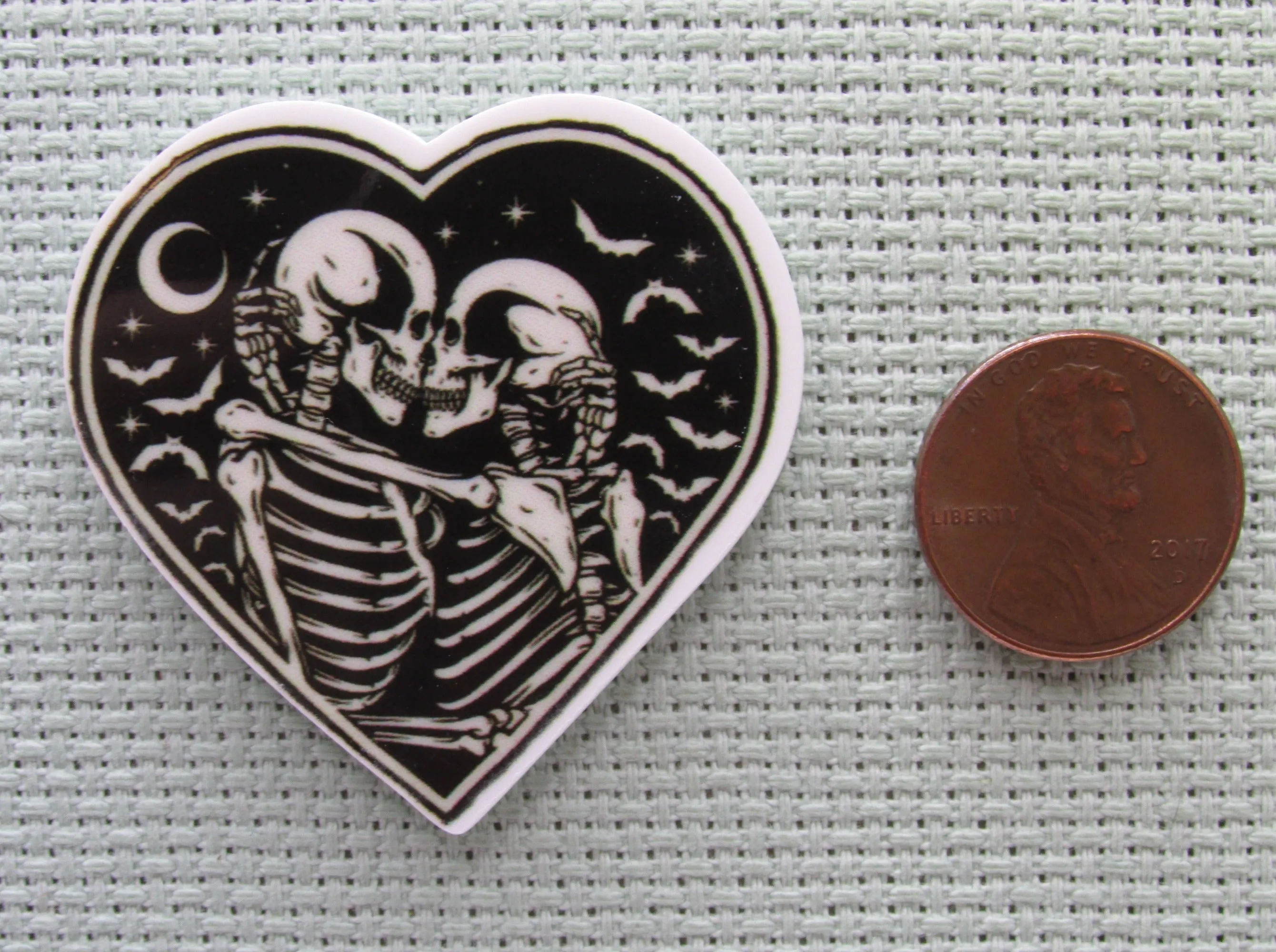 A Pair of Skeletons In a Heart Needle Minder, Cover Minder, Magnet