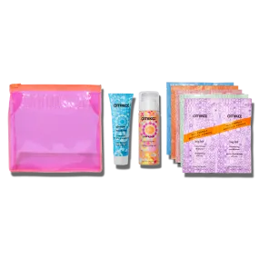 amika wash, care   treat trial set   pink travel bag