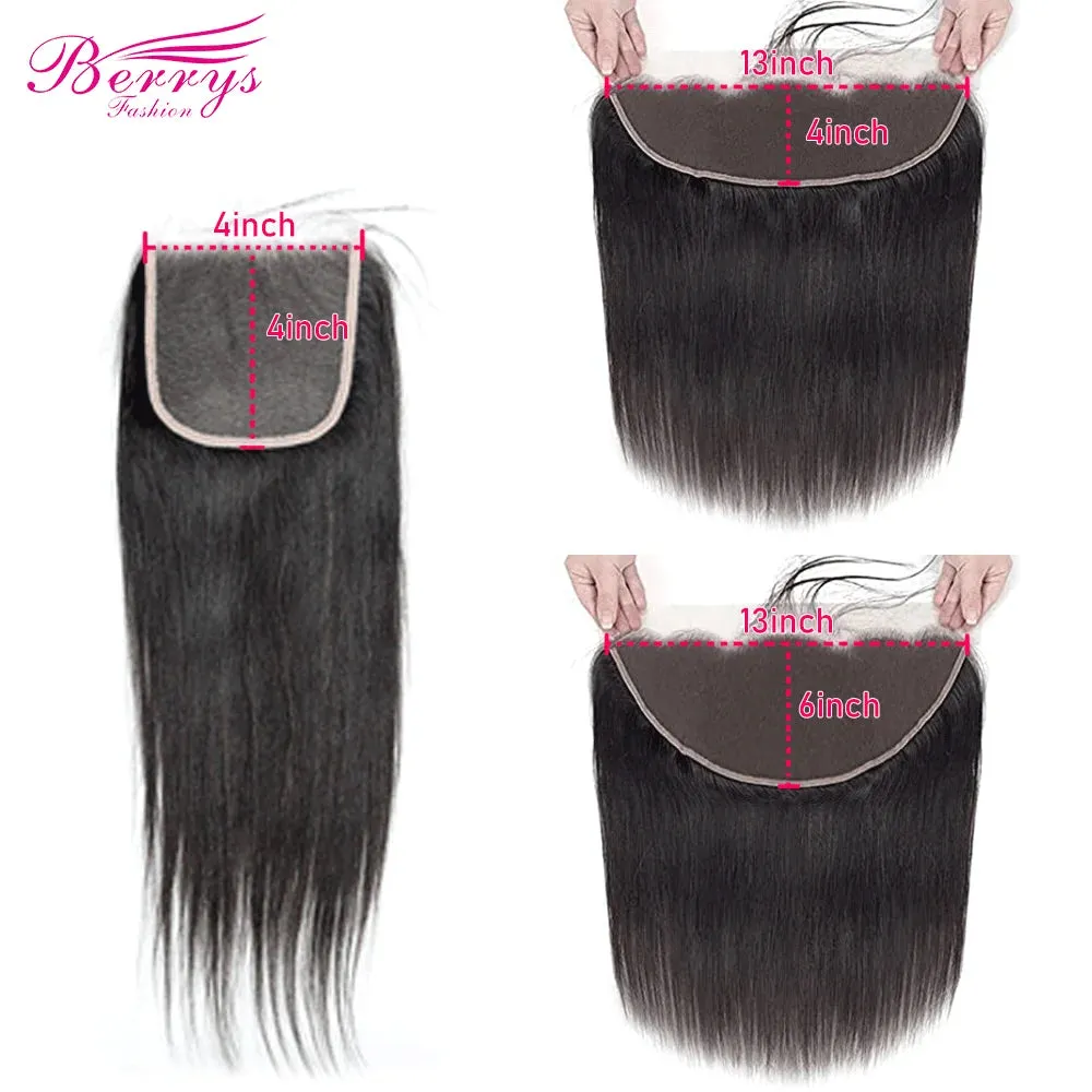 Berrys Fashion 13x6 HD Lace Frontal Straight 13x4 Invisible Transparent Lace Front Virgin Hair With 4x4 HD Closure Melt Skins