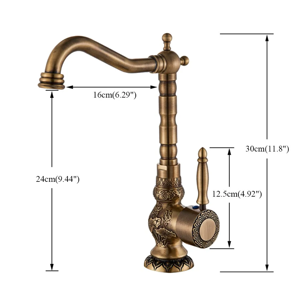 Classic Single Handle Kitchen Basin Faucet Retro Brass Kitchen Faucet