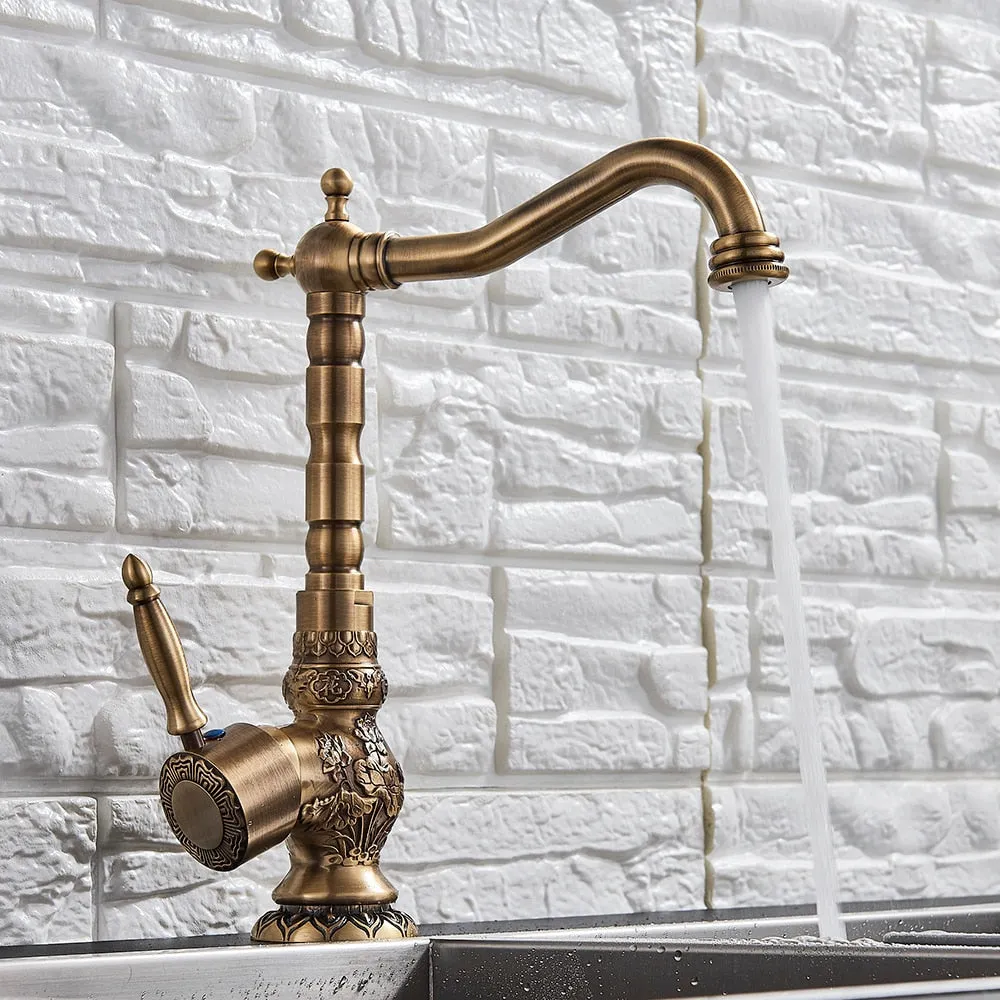 Classic Single Handle Kitchen Basin Faucet Retro Brass Kitchen Faucet