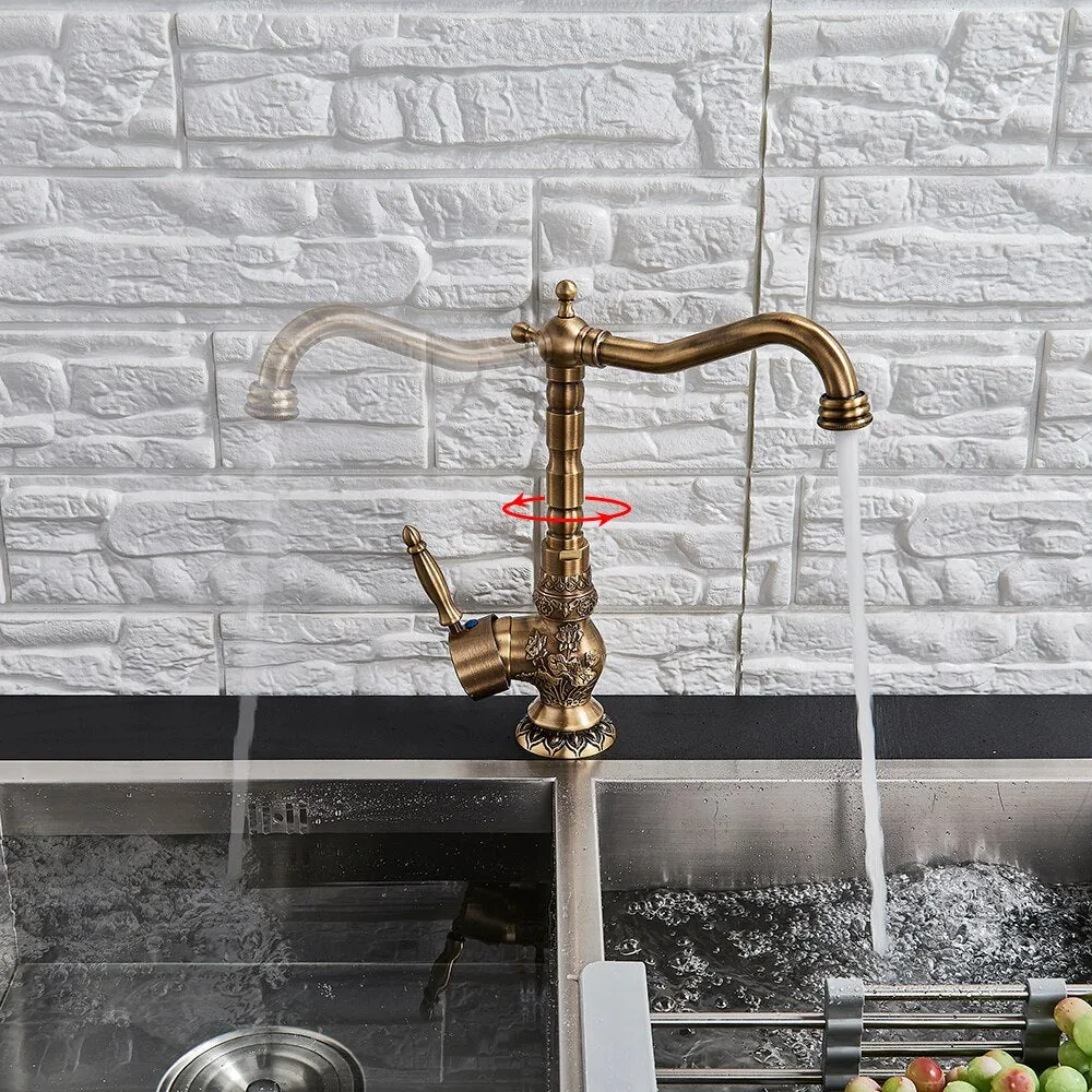 Classic Single Handle Kitchen Basin Faucet Retro Brass Kitchen Faucet