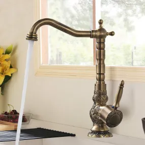 Classic Single Handle Kitchen Basin Faucet Retro Brass Kitchen Faucet