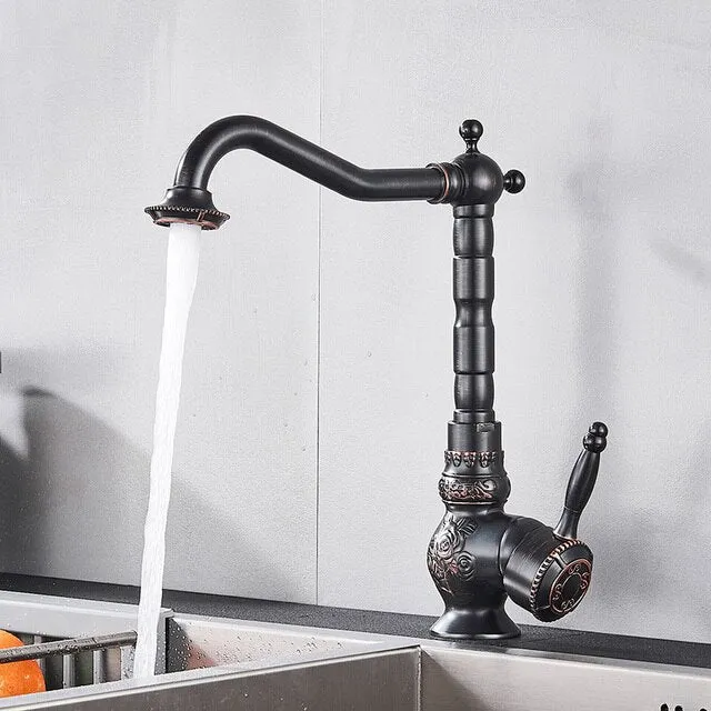 Classic Single Handle Kitchen Basin Faucet Retro Brass Kitchen Faucet