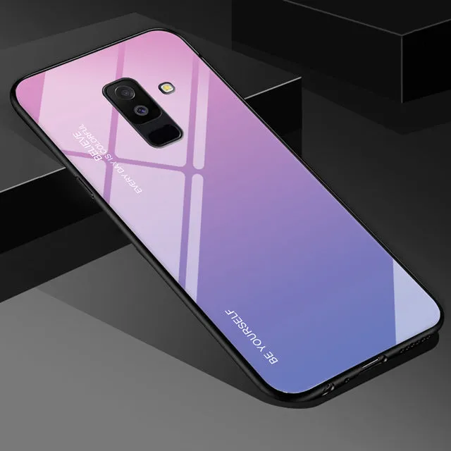 EKDME Tempered Glass Case For Samsung Galaxy S8 S9 S10 Plus S10e A50 A30 70 A7 J6 A8 2018 Note 8 9 M30 M20 Aurora Colorful Cover