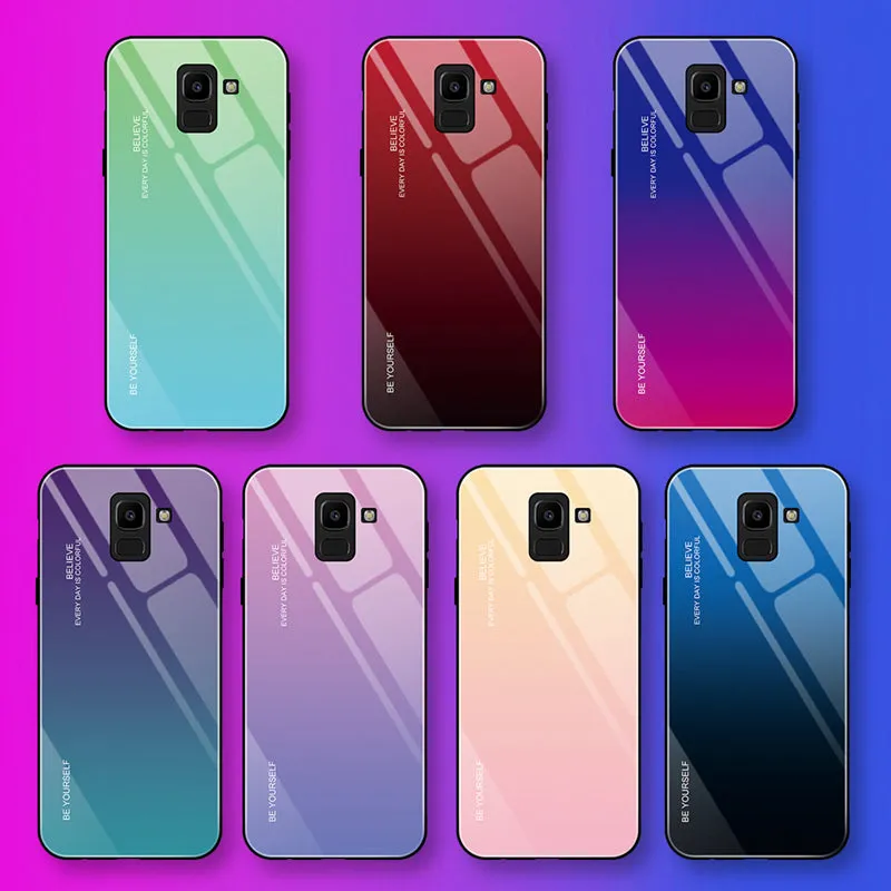 EKDME Tempered Glass Case For Samsung Galaxy S8 S9 S10 Plus S10e A50 A30 70 A7 J6 A8 2018 Note 8 9 M30 M20 Aurora Colorful Cover