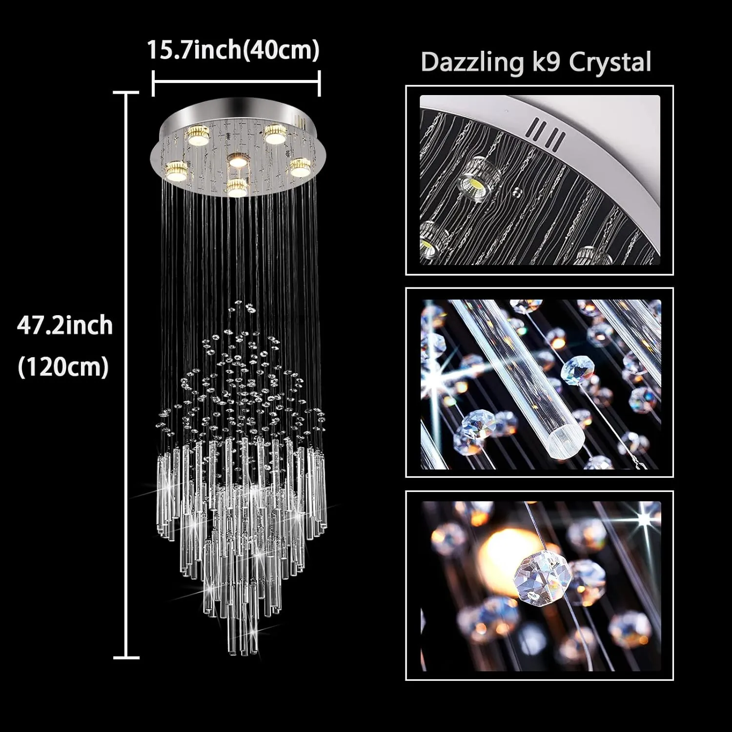 Flush Mount High Ceiling Chandelier, Modern Raindrop Crystal Chandeliers