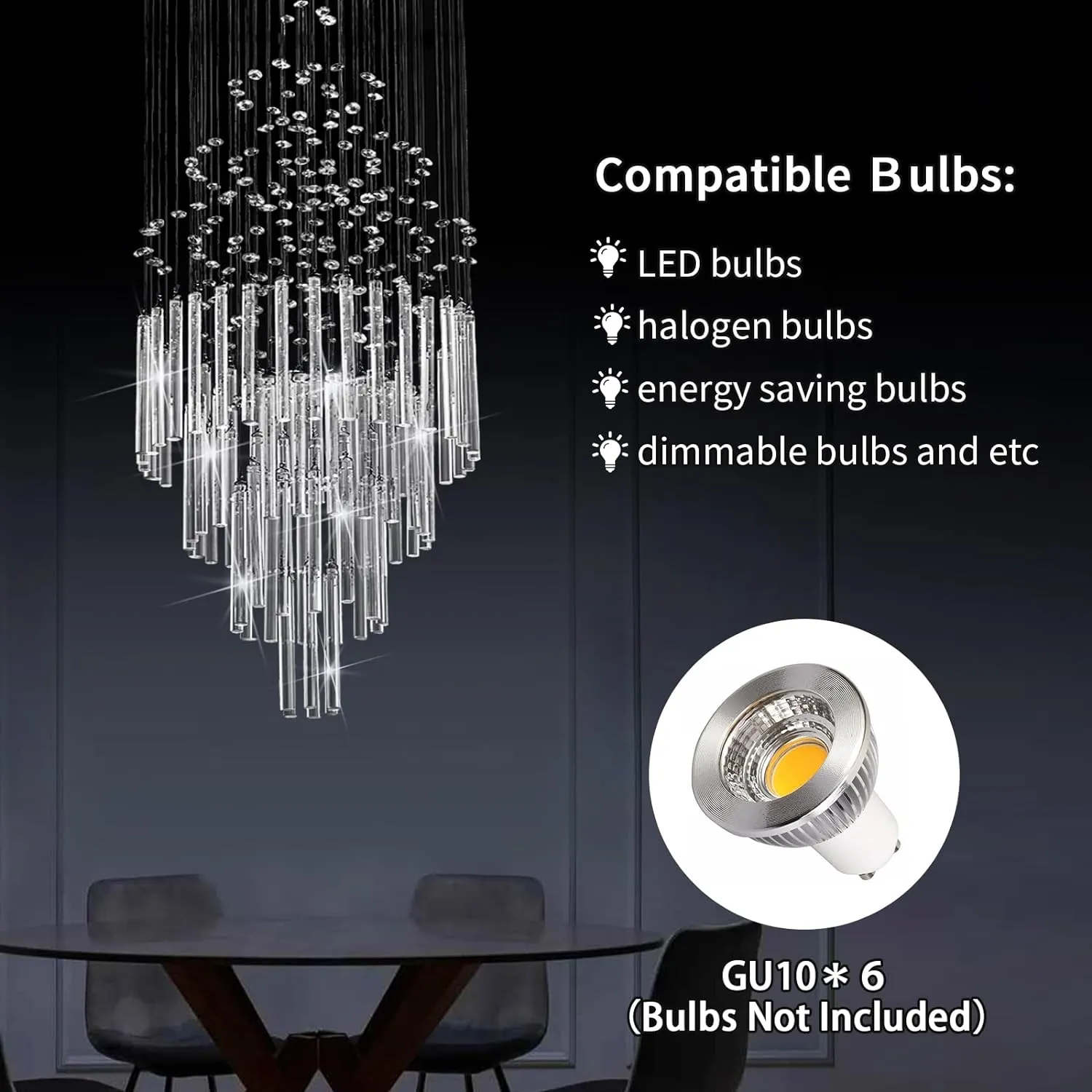 Flush Mount High Ceiling Chandelier, Modern Raindrop Crystal Chandeliers