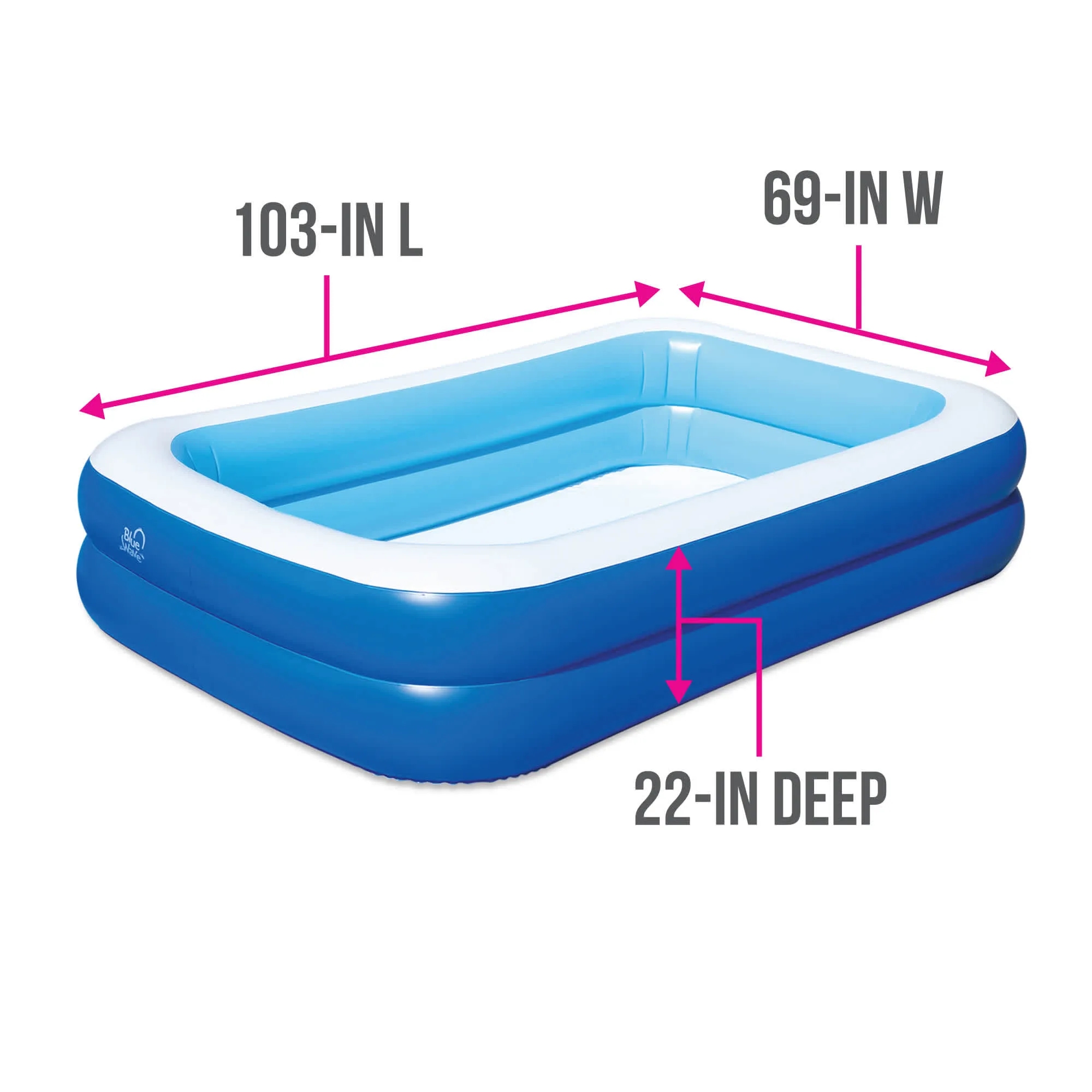 Inflatable 103-in x 69-in x 22-in Deep Rectangular Family Pool with Cover